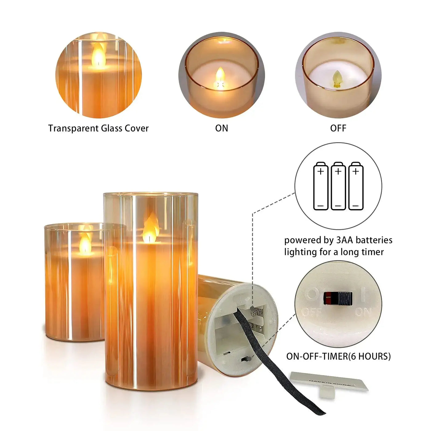 3Pcs Set 4/5/6 inches Led Flameless Electric Candles