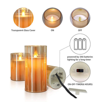 3Pcs Set 4/5/6 inches Led Flameless Electric Candles