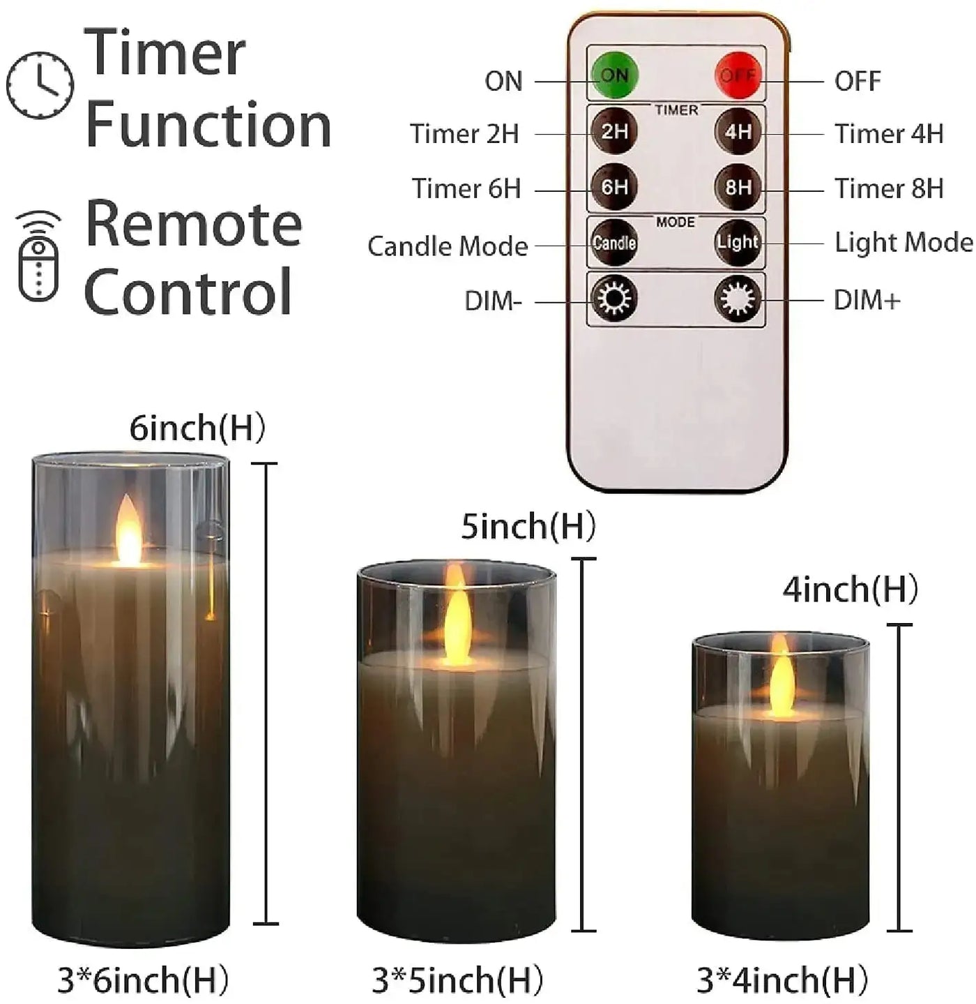 3Pcs Set 4/5/6 inches Led Flameless Electric Candles